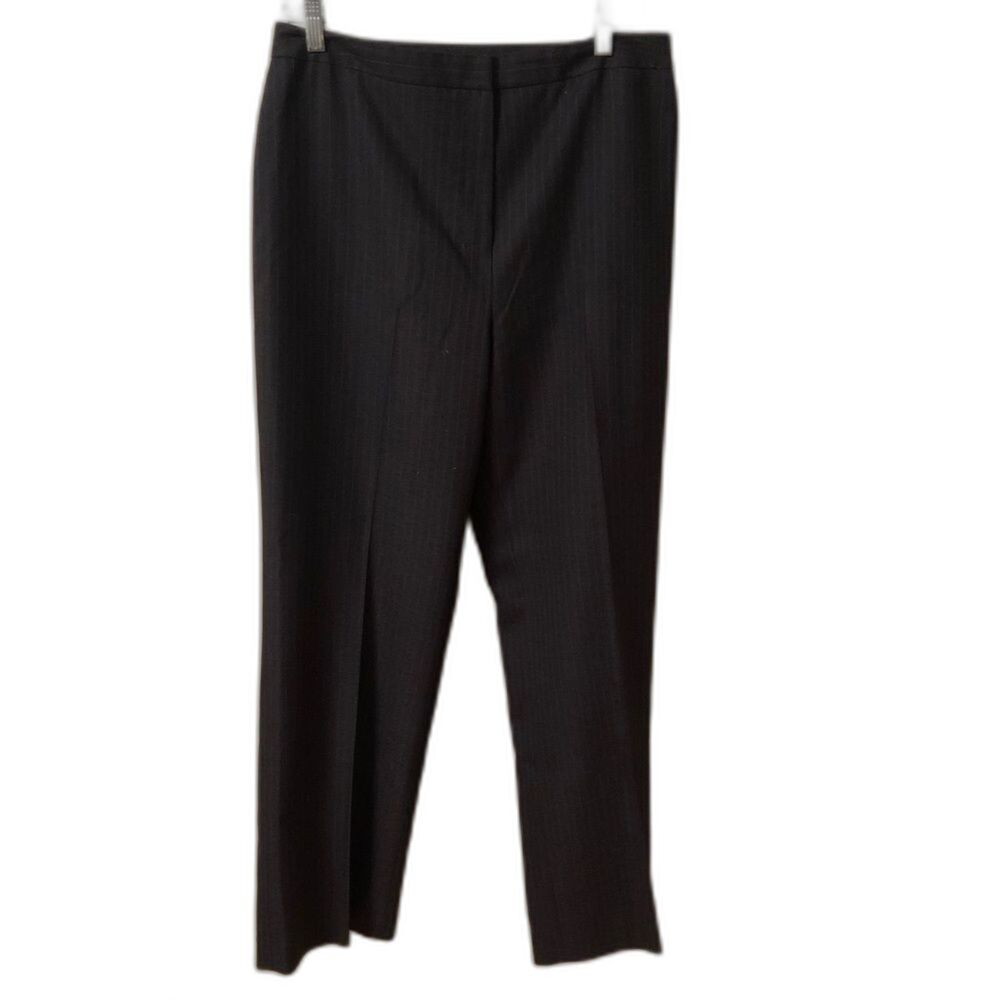 LE SUIT SZ 10 CHARCOAL GRAY PINSTRIPE HIGH RISE CAREER PANTS STRAIGHT LEG LINED